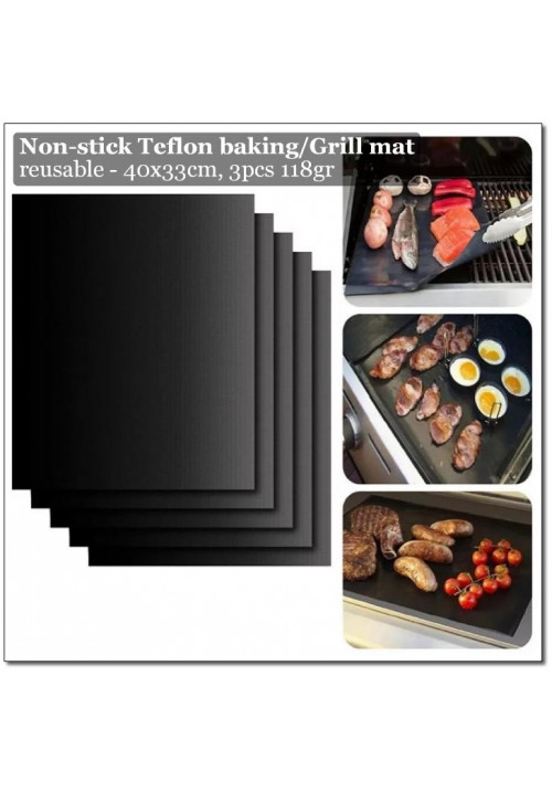 BBQ GRILL BAKE MAT teflon non-stick reusable 40x33cm BLACK, 1pc